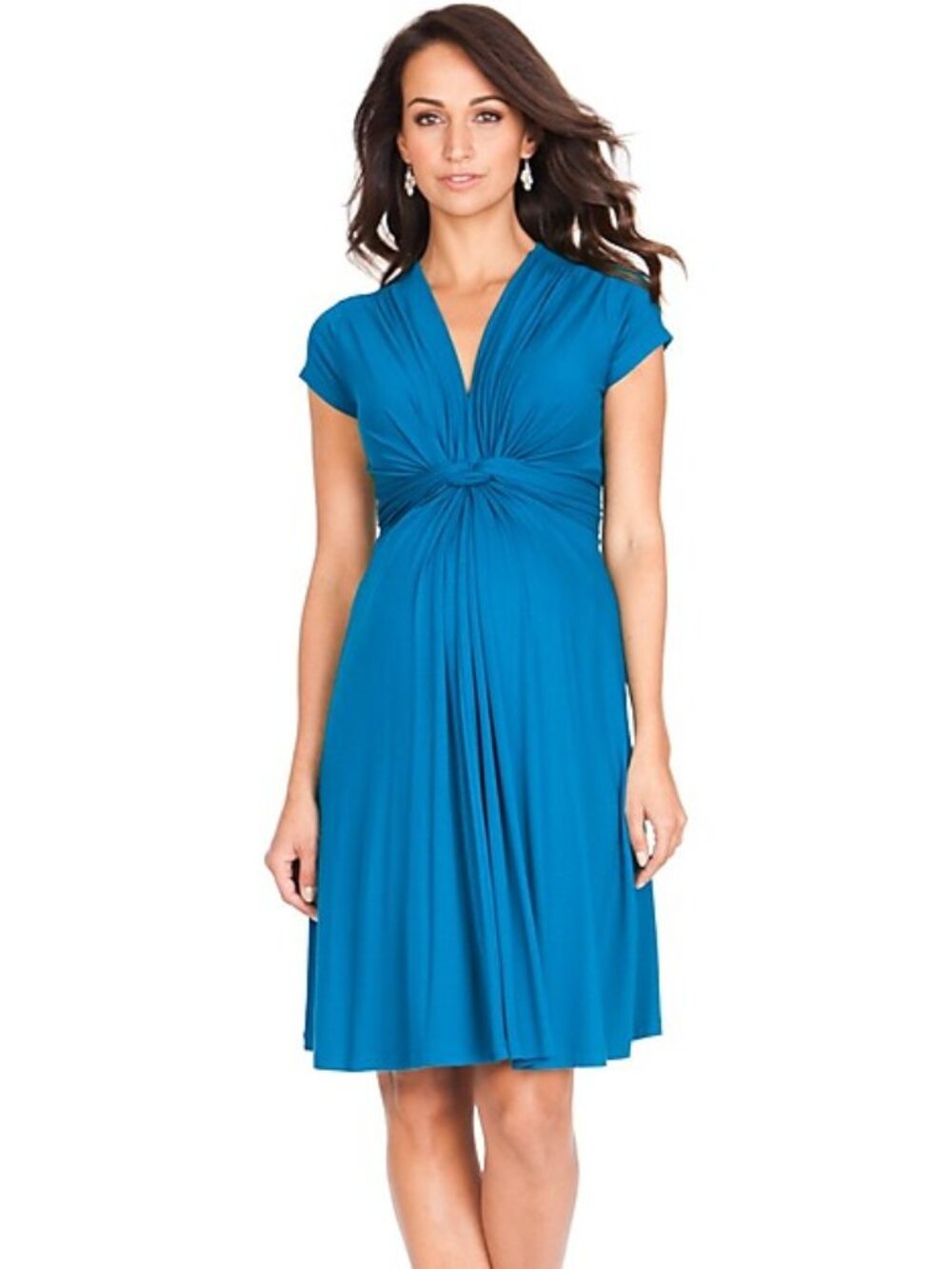 Bright blue Seraphine signature knot-front maternity dress